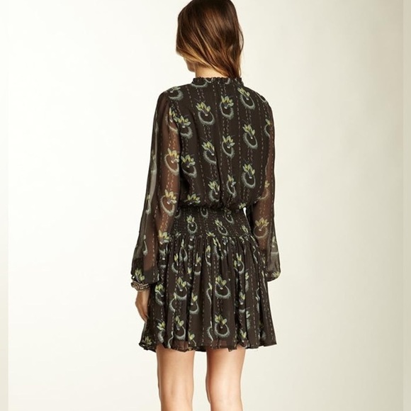 Free People Wild Horses Peacock Print Mini Dress | Boho | Black | Size XS - Picture 2 of 11